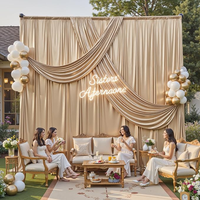 gogoparti 10x12FT Champagne Sequin Backdrop Curtain-2 Panels of 5x12FT - Image 4