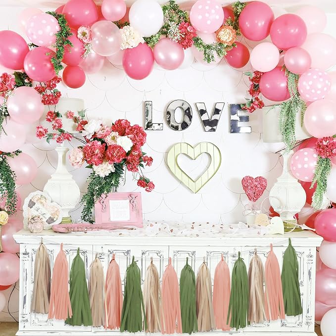 Retro Pink Sage Green Tassel Garland - Image 4