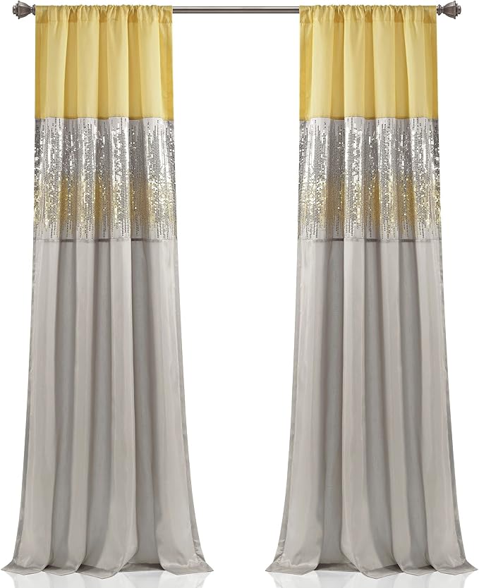 Lush Decor Night Sky Window Curtain Panel, Single 42"W x 95"L Yellow & Gray - Image 9