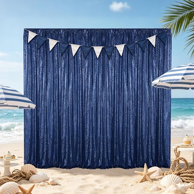 Hahuho Navy Sequin Backdrop Curtain, Party Decoration（2 Panels, 4FT x 8FT - Image 4