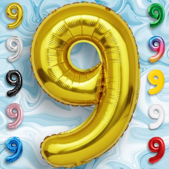 Gold Number Balloon 9 Mylar Foil Balloons 40 inch - Image 3
