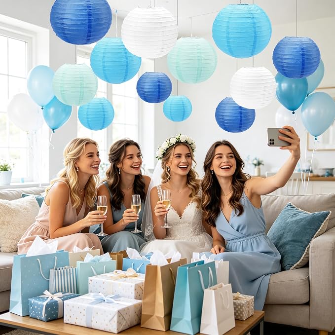 Qenk 12 Pcs Blue Paper Lanterns - Image 4