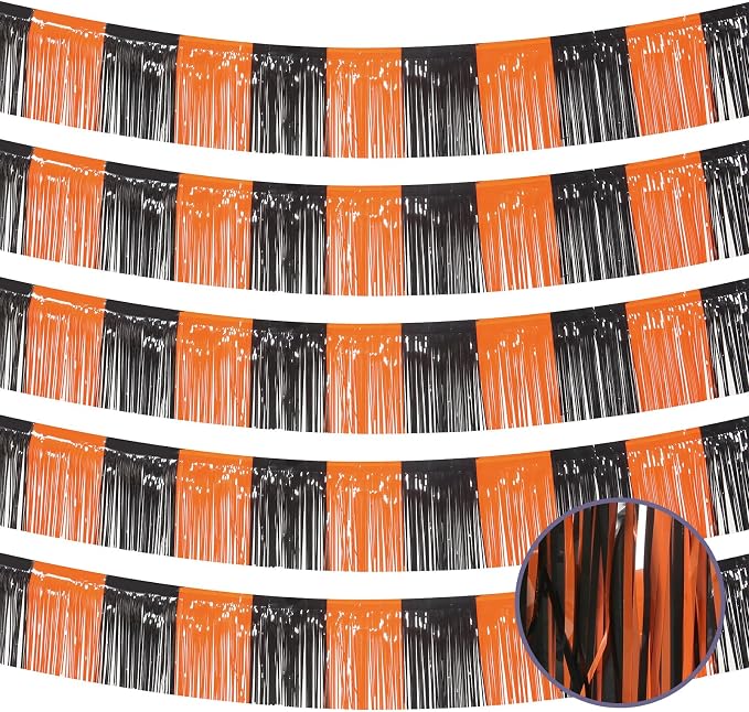 5 Pack 10 Feet Black Orange Foil Fringe Garland Tinsel Parade Float Fringe by Ohiyoo