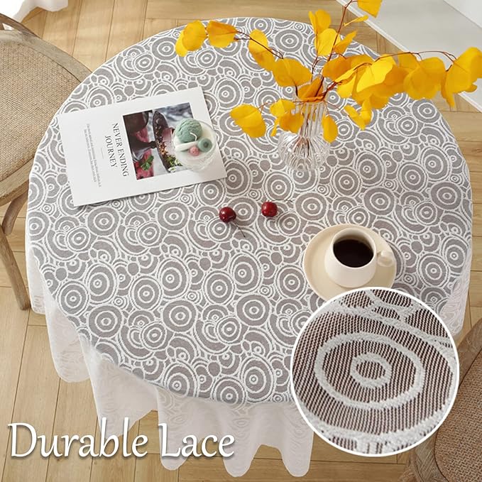 Jeloris Round Lace Tablecloth with Elegant Scalloped Bottom for Any Special Event Such as Wedding, Birthday Party, Baby Shower, Anniversary (70 inch, Style 7)