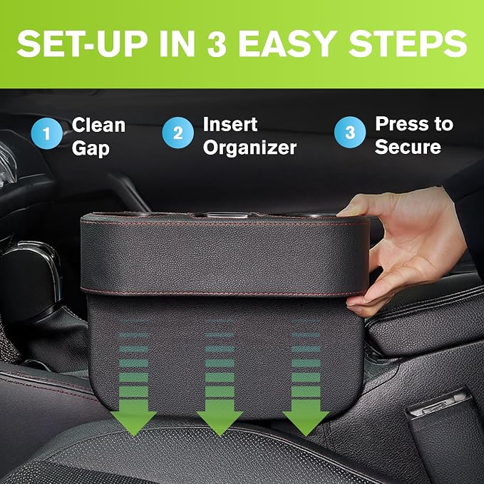 Car Cup Holder, PU Leather, Car Seat Gap Filler Organizer, Front Seat Organizer - Image 6