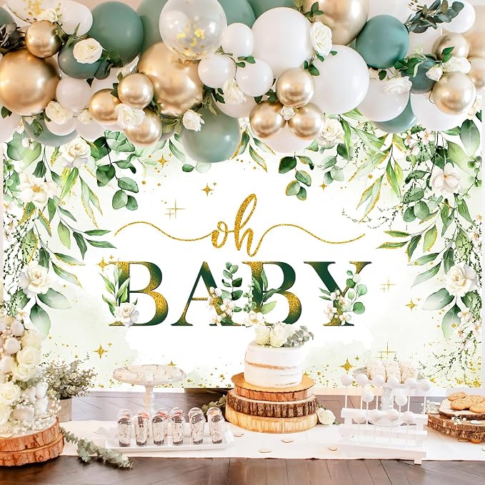 Greenery Boy Baby Shower Decorations Banner Floral Green Sage Oh Baby Backdrop - Image 6