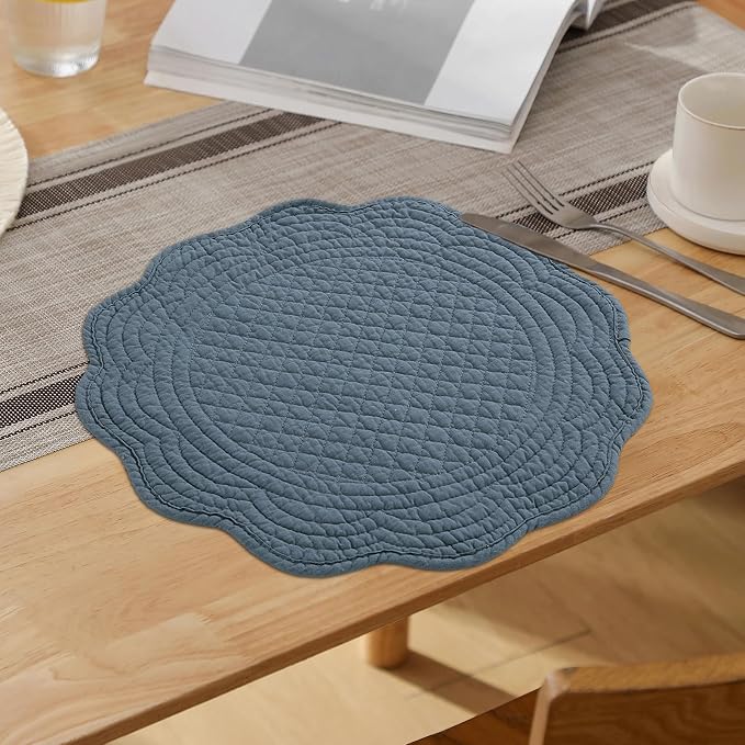 HOMBYS Quilted Placemats Set of 6 Washable Round Placemats - Image 7