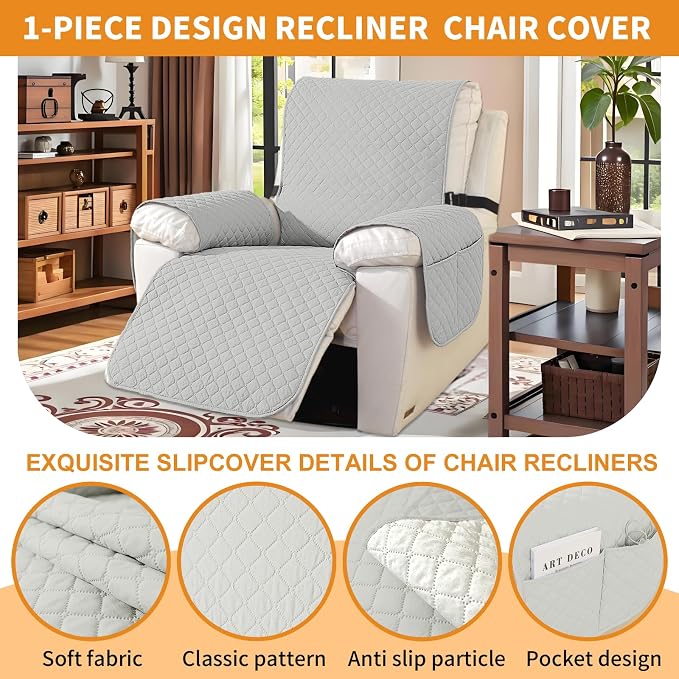 XINEAGE Water Resistant Recliner Cover, Nonslip Recliner Chair Covers - Image 2