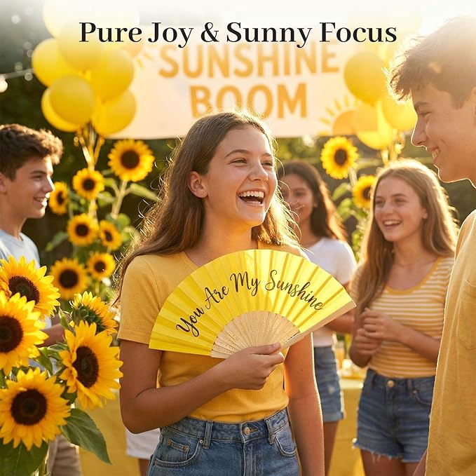 JOHOUSE 12 PCS Lemon Yellow Paper Fans Handheld, 8.3 Inch Folding Hand Fan | - Image 3
