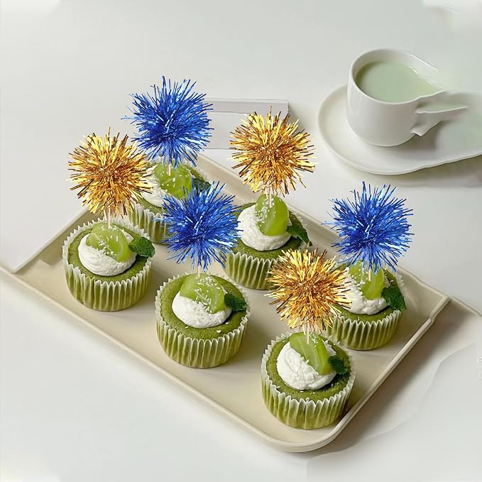 40 PCS Foil Firework Cupcake Toppers Sparkle Tinsel Cupcake Picks Fireworks - Image 4