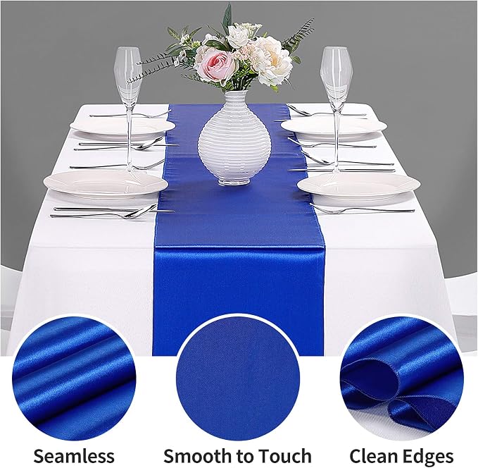 15-Pack Satin Table Runner Royal Blue 12 x 108 inches Long, Table Runners - Image 2