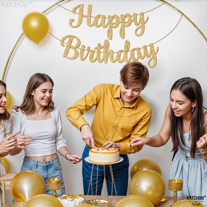 KatchOn Glitter Gold Happy Birthday Banner- 10 Ft, Birthday Decorations | - Image 6