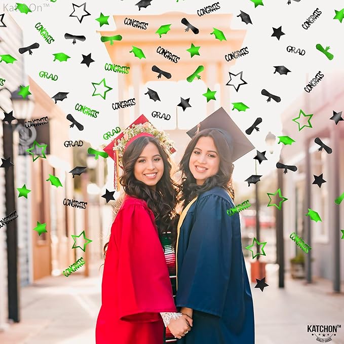 KatchOn, Shiny 2025 Congrats Grad Confetti - Pack of 1000 | Green and Black Graduation Confetti Class of 2025 Decorations | Graduation Decorations 2025