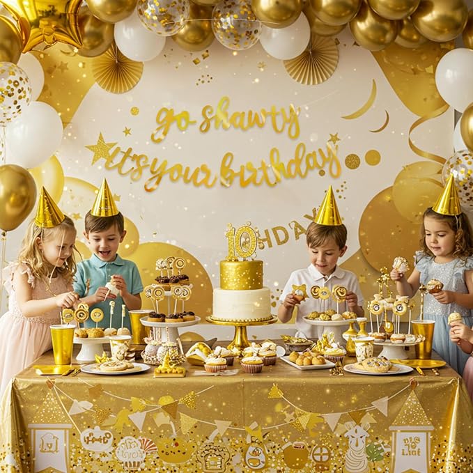 BEISHIDA Bright Gold Pre-Strung Go Shawty It's Your Birthday Banner Decor | - Image 4