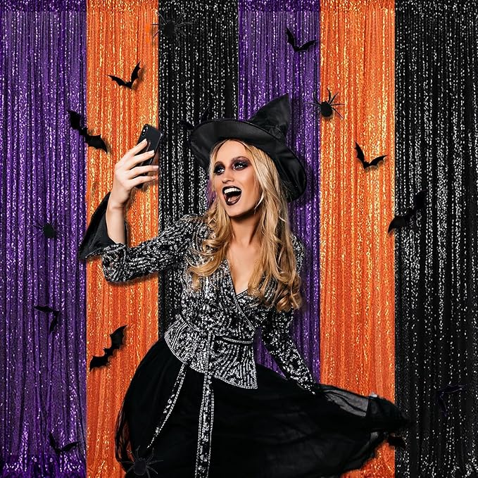 Orange Sequin Backdrop for Thanksgiving 10FTx10FT | 1 Panel, Glitter Vibrant - Image 6