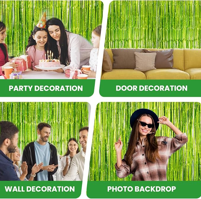 Matte Lime Green Tinsel Foil Curtains Backdrop Party Decorations | 2 PCS - Image 6