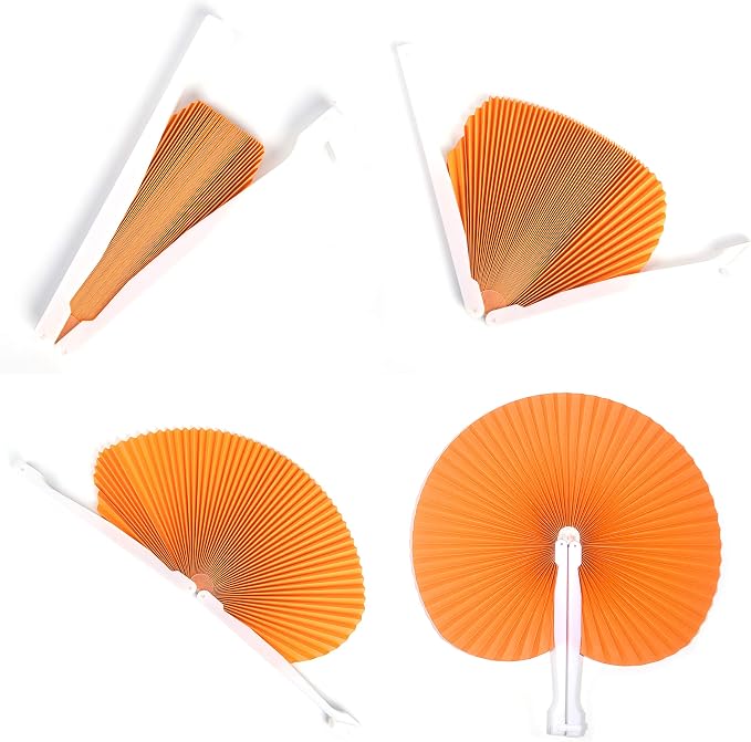 20 Pieces Orange Round Paper Fans | Foldable Handheld Fans - Image 6