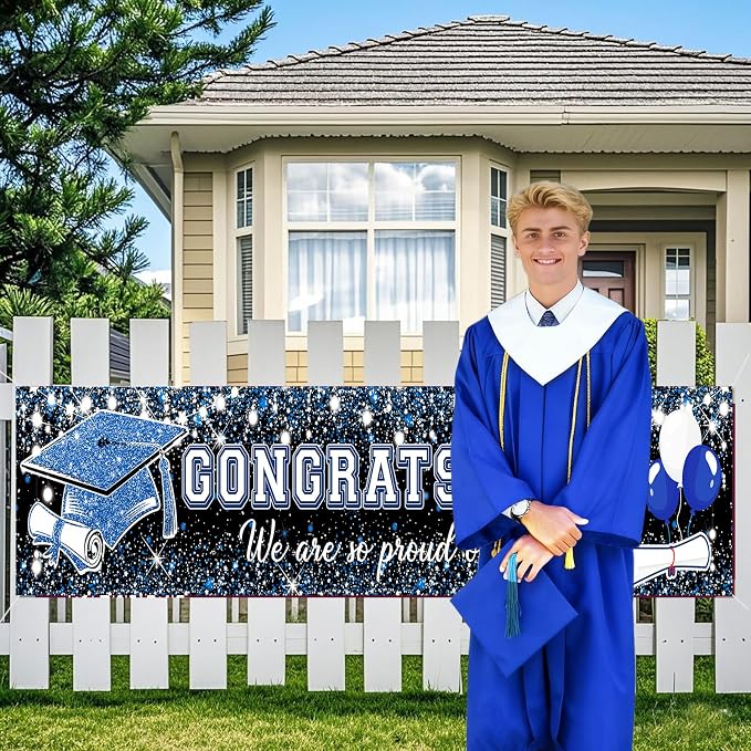 Blue Silver Graduation Party Decorations/Congrats Grad Graduation Banner Navy - Image 8