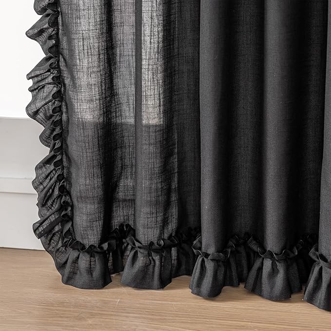 TERLYTEX Black Linen Curtains 96 Inches Long 2 Panels, 58 x 96 Inch, Farmhouse - Image 5
