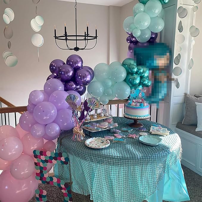 Mermaid Party Balloon Set, 60 Packs 12 Inches Metallic Purple Pink Green Blue - Image 6