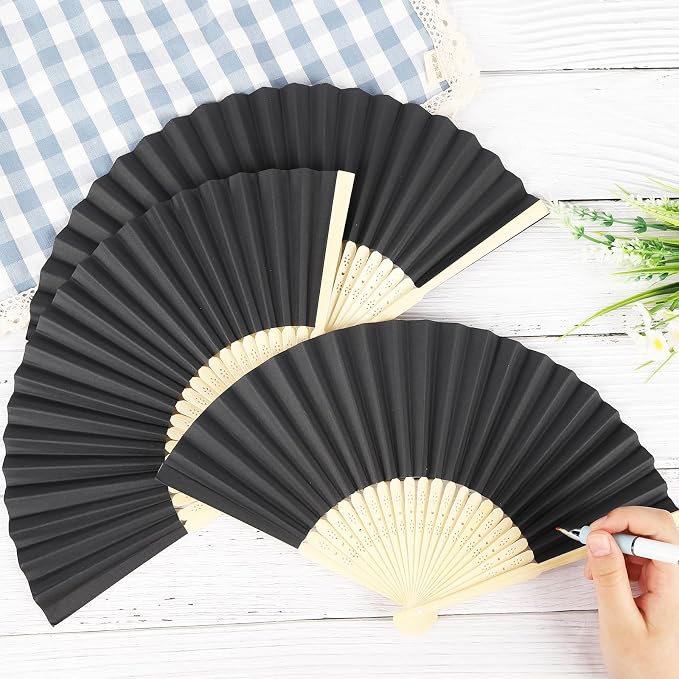 WAYASDCU 100pcs Paper Fans Handheld Folding Fans Bulk Fans - Image 4