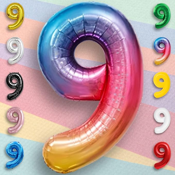 Rainbow Number Balloons 9 Mylar Foil 40 Inch - Image 3