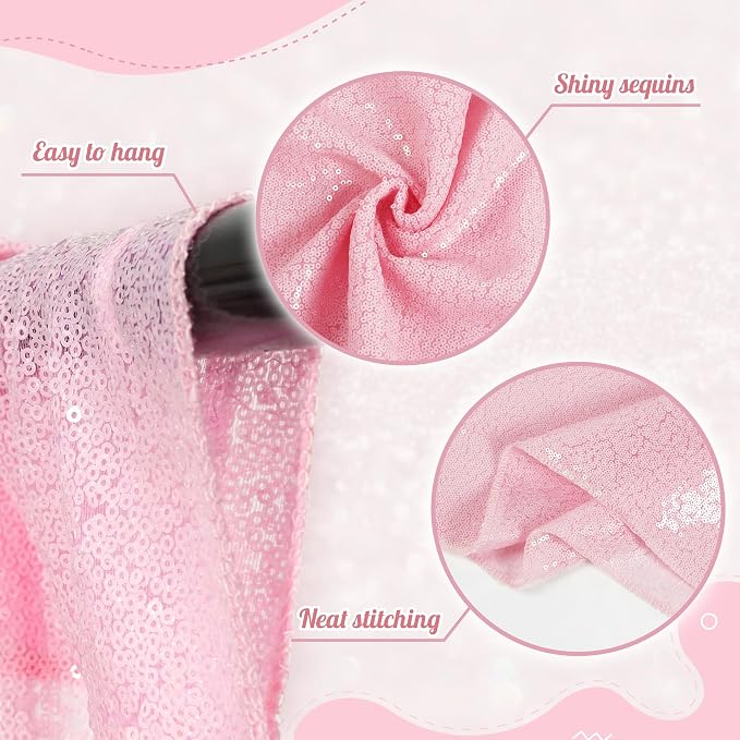 PartyDelight Pink Sequin Backdrop 8x8ft Sparkly Photo Curtain | 4 Inch Rod - Image 2