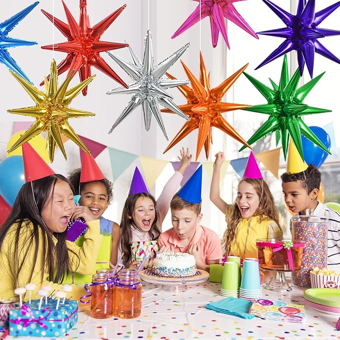 TONIFUL 8 Pcs Explosion Star Balloons Colorful Foil Balloon Party Decor | 22 - Image 5