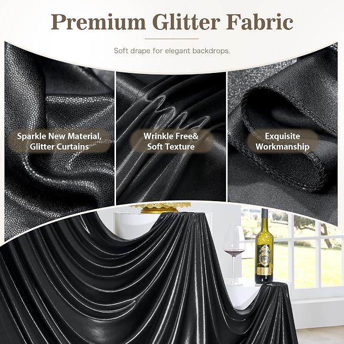 20ft x 10ft Gold Black Sequin Backdrop Curtain - Image 4