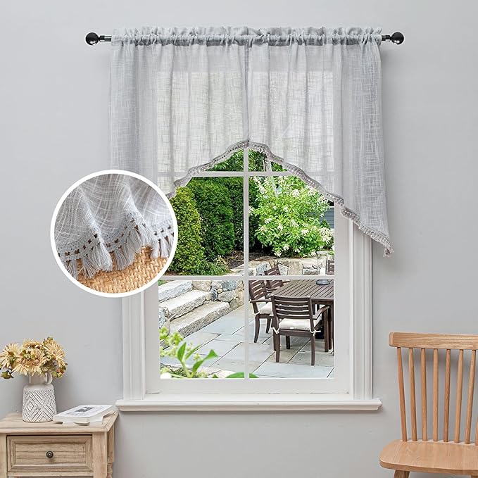 Beda Home Tassel Linen Textured Swag Curtain Valance by BedaHomeBedaLife