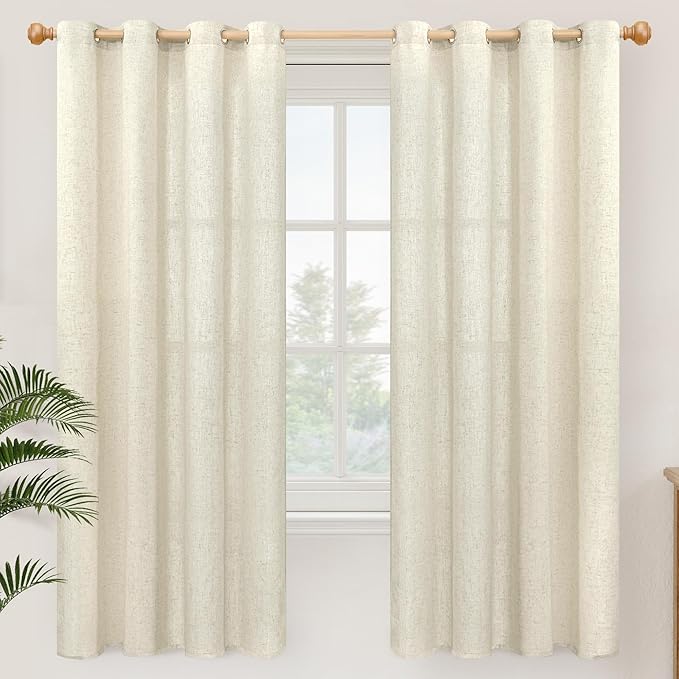 YoungsTex 72 Inch Length Beige Linen Curtains 2 Panels by YoungsTex