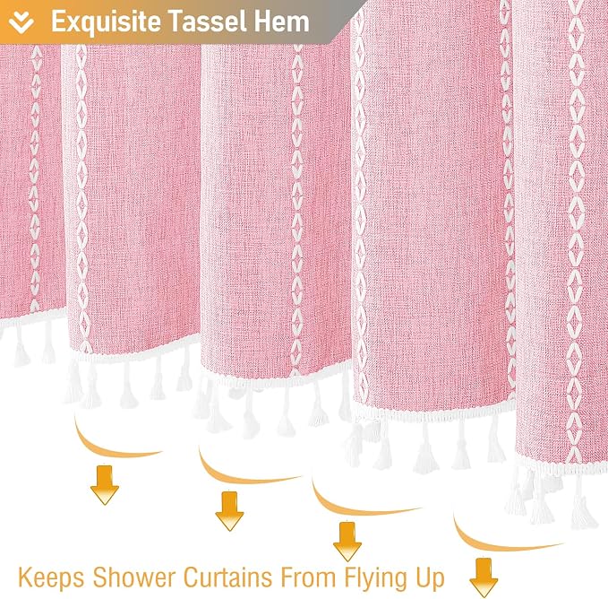 Blush Boho Farmhouse Linen Heavy Duty Cloth Shower Curtain Set, 72x72 | 330GSM - Image 5