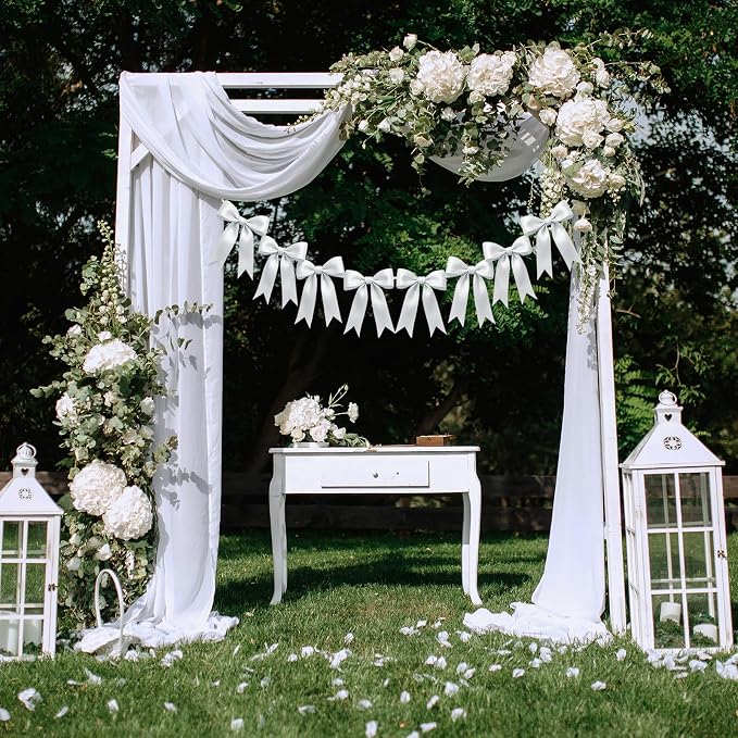 1 String of 8PCS White Bow Garland Banner Decoration, Pre-Strung Satin Ribbon - Image 4
