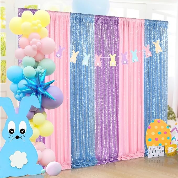 Backdrop Curtain Sequin Fabric 6 Pcs 2ftx8ft Pink Sequin Curtains Backdrop | - Image 3