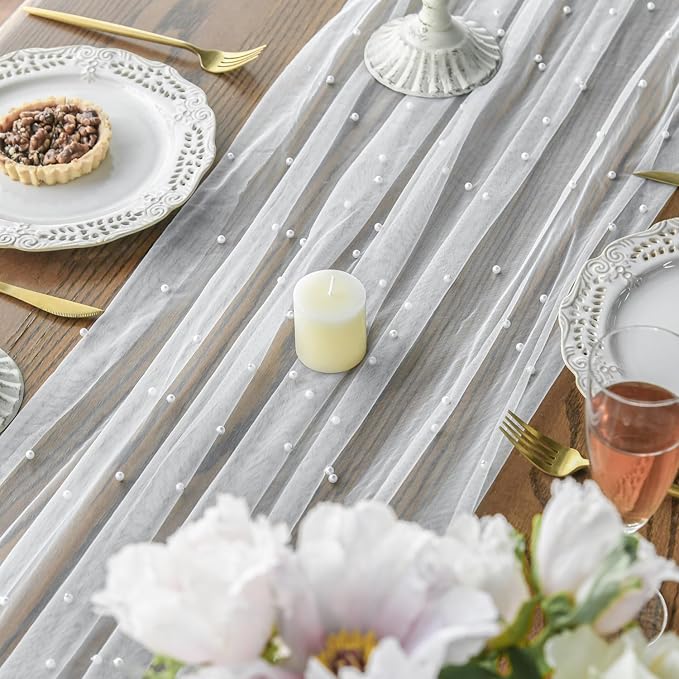 Artoid Mode Pearl Gauze Table Runner 120 Inch 10FT, Seasonal Sheer Dining - Image 4
