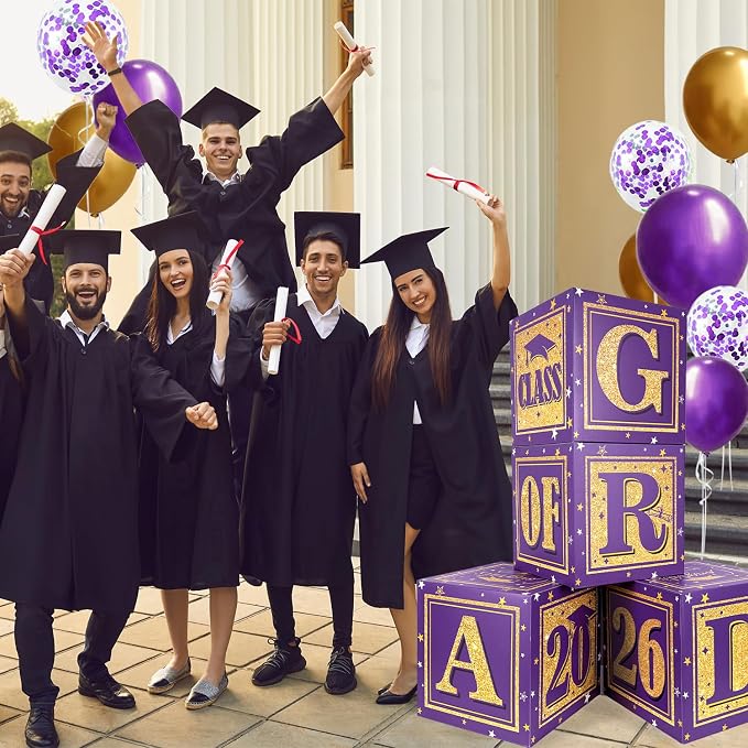 2026 Graduation Decorations Purple and Gold Class of 2026 Balloon Boxes | - Image 6