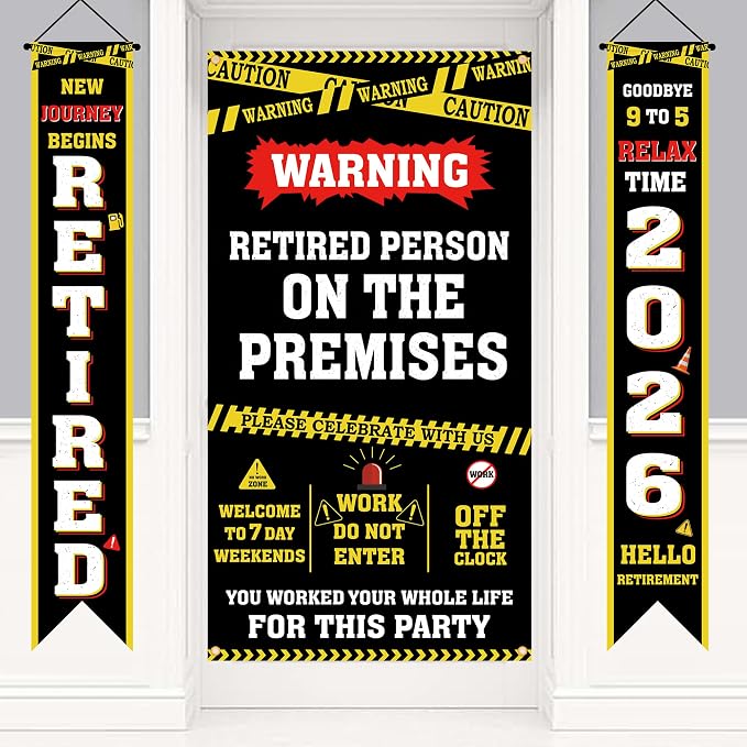 Holkcog Retirement Party Decorations, Caution Logos Retired Person Banner | - Image 8