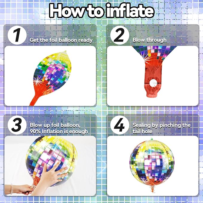 6pcs 22 Inch Multicolor Disco Ball Balloons, Rainbow Big Disco Balloons - Image 8