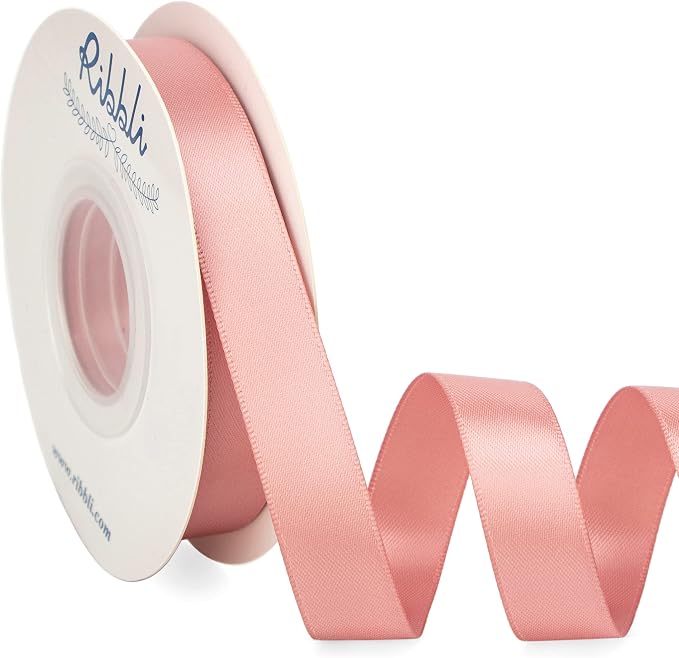 Ribbli Rose Gold Satin Ribbon 5/8 inch x Continuous 25 Yards, Double Faced by Ribbli