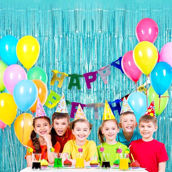 Blue Tinsel Foil Fringe Curtain Backdrop, 3.3 x 8.2 ft Metallic Glitter Curtain - Image 2