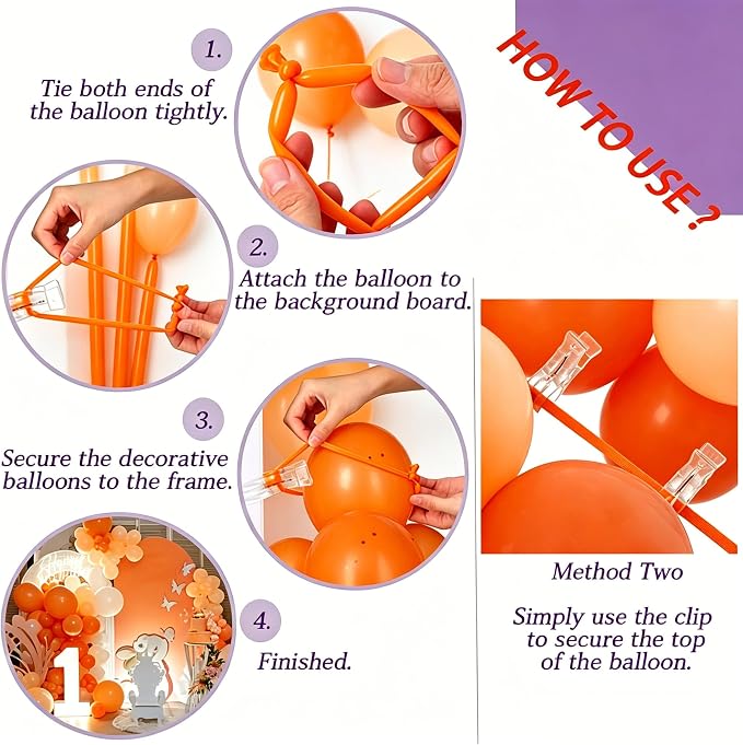 20 Pack Clips for Balloon Arch & 100 Pcs Long Skinny Balloons - Image 7