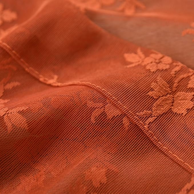 Kotile Burnt Orange Sheer Lace Curtains - Image 8