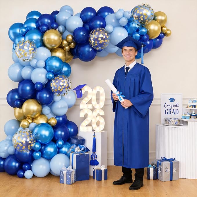 Graduation Balloon Arch Kit Blue and Gold Balloon Garland Royal Pastel Light - Image 3