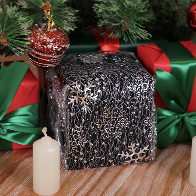 Snowkingdom Christmas Snowflake Silver Table Runner 11 Inch x 100 Feet Sparkly - Image 6