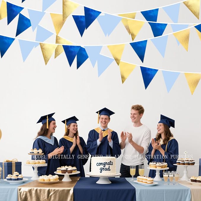 Gold Blue Party Decoration Gradient Blue and Gold Triangle Pennant Banner Flag - Image 4