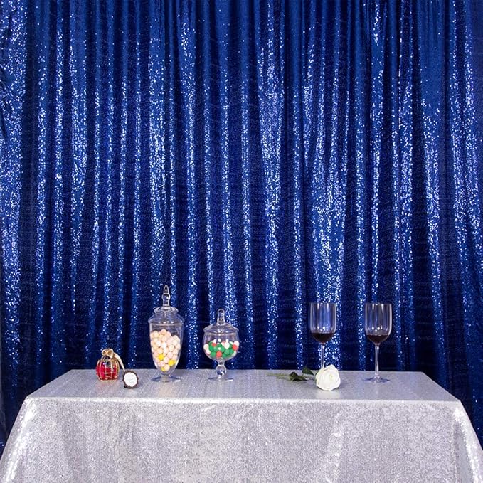 SquarePie Sequin Backdrop Not See Through Thick Background Glitter Curtain Party 20FT x 10FT Navy Blue