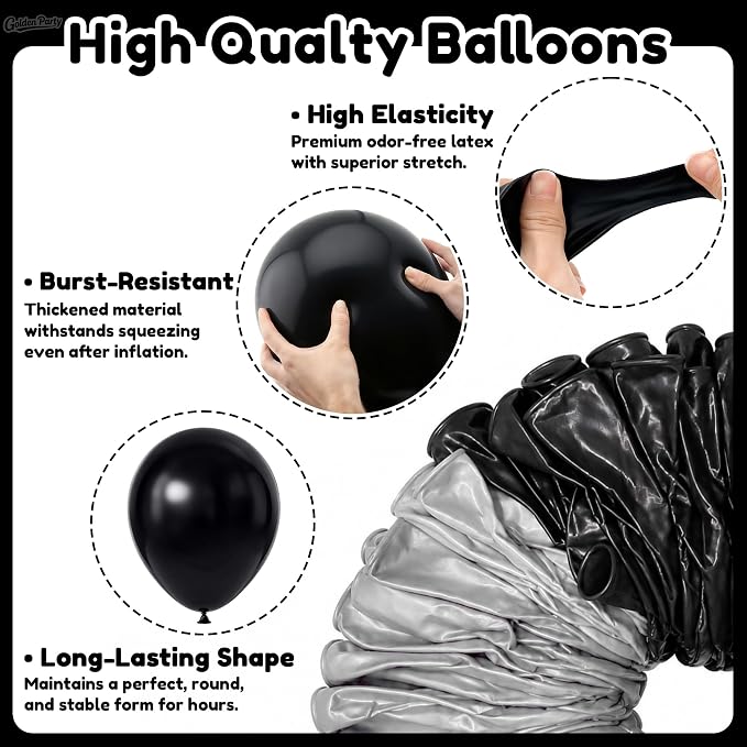 Black and Silver Balloons, Baby Shower, Anniversary, Graduation, Wedding Party - Image 3