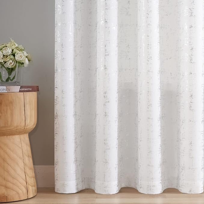 Taisier Home Silver Foil Print Linen Textured Curtains Geometric Dots Pattern - Image 6