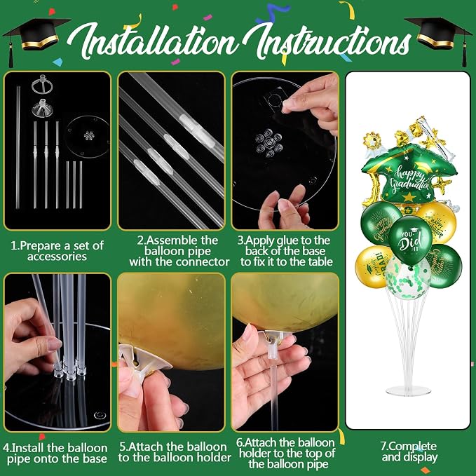Jenaai Green and Gold 27 Pcs 2026 Graduation Balloon Centerpiece - Image 4