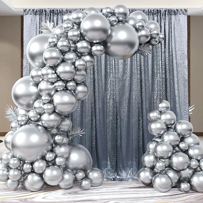2×8FT-4PCS Black Silver Sequin Backdrop Curtains Panels, Photography Backdrop - Image 7